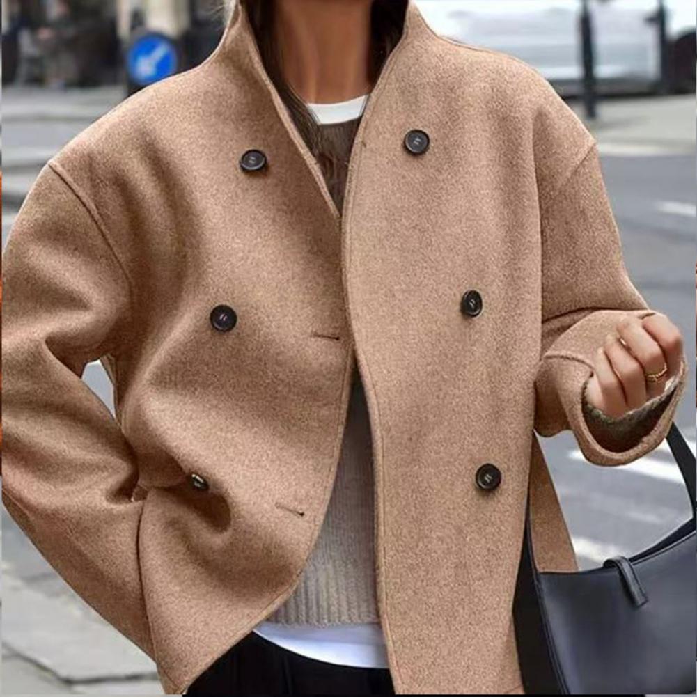 Wool Coat Peacoat - Lady Overcoat Women's Winter Cropped Wool