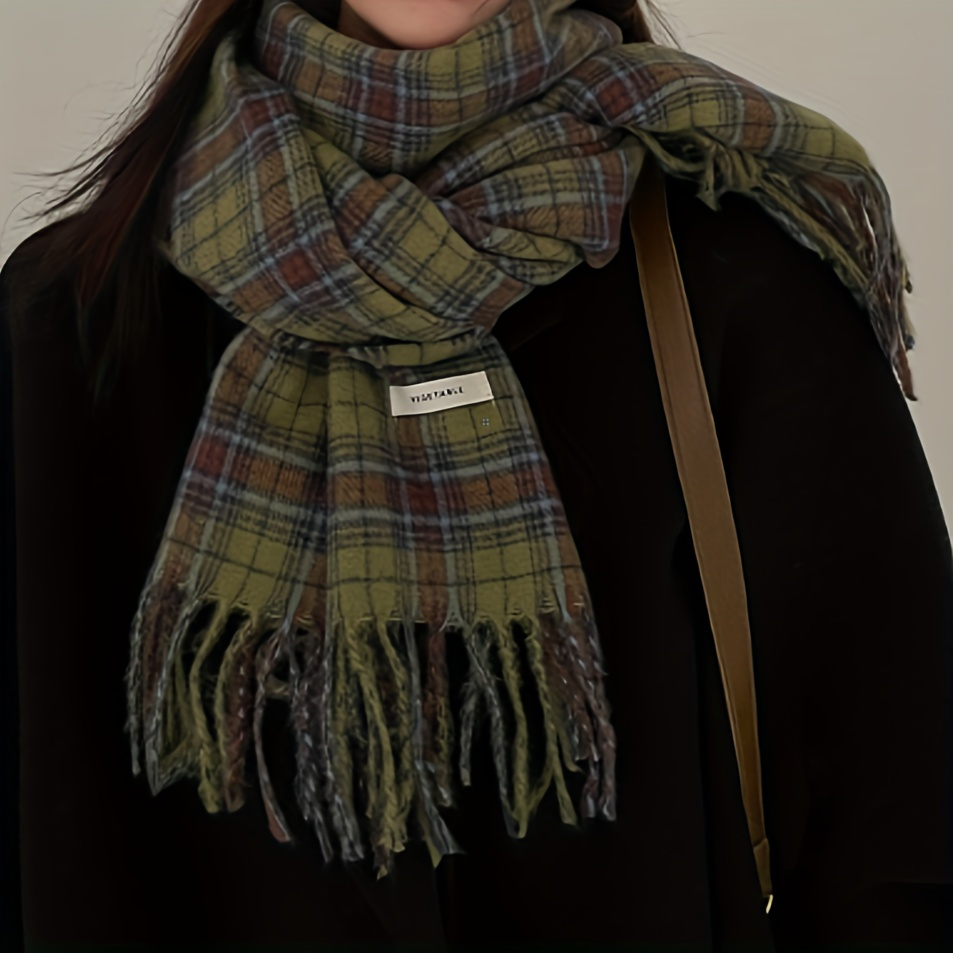 Vintage Green Plaid Tassel Sca - Cashmere Pashmina Wrap recension och pris