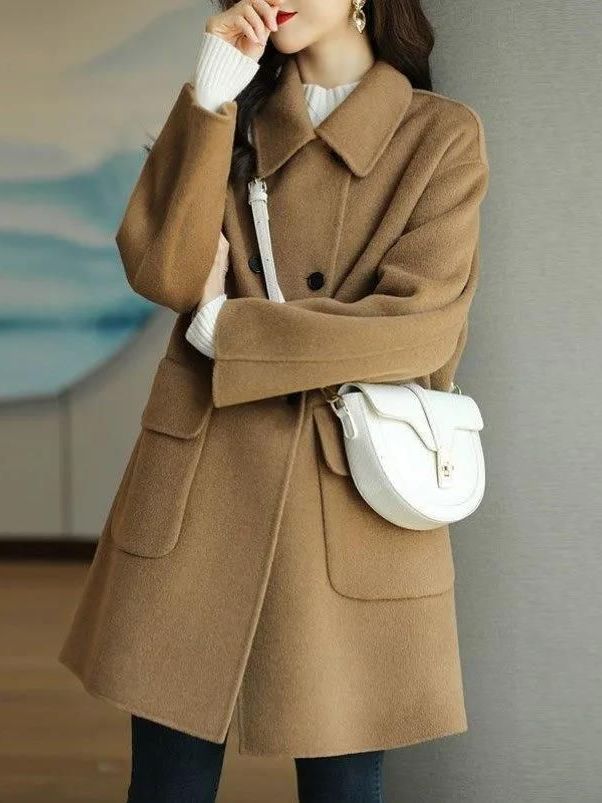 Stylish Mid-Length Woolen Coat - Down Jacket Packable recension och pris