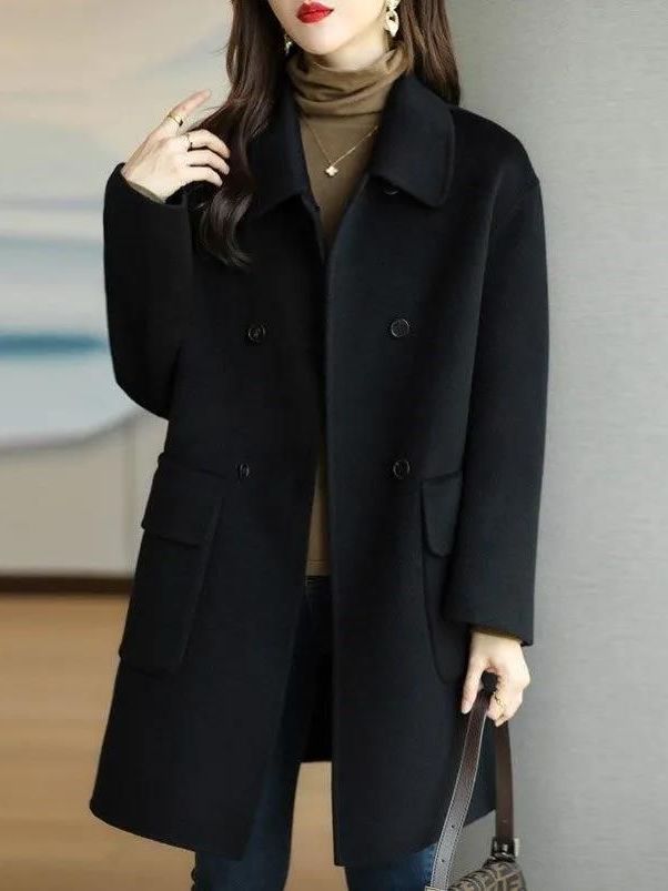 Stylish Mid-Length Woolen Coat - Down Jacket Packable recension och pris