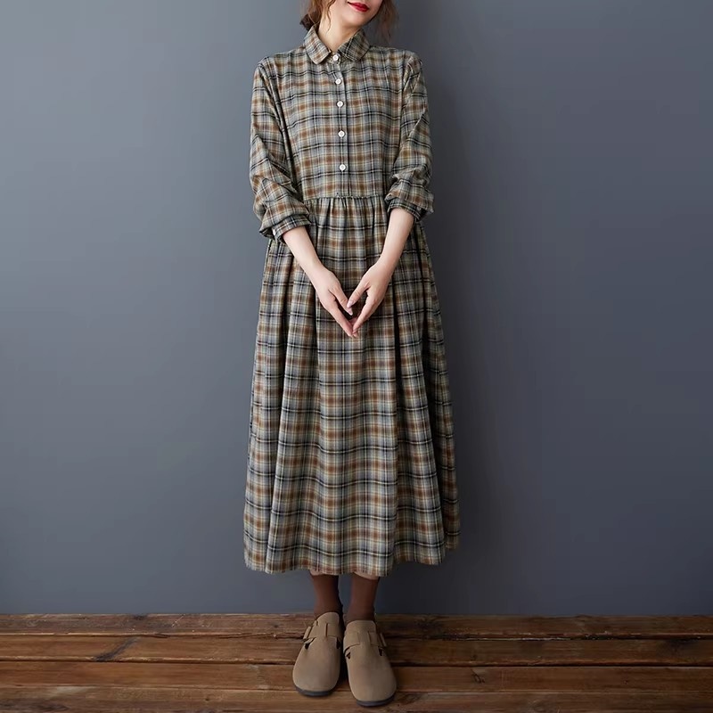 Korean Loose Retro Plaid Shirt - Flannel Shirt Lined recension och pris