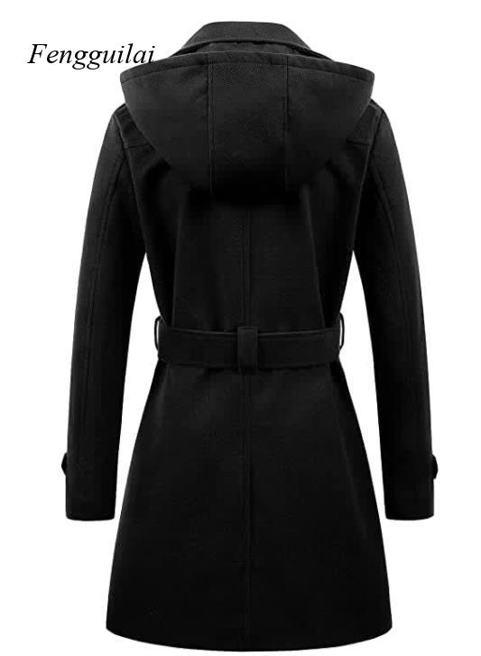 Women's Black Hooded Double Br - Wool Coat Peacoat recension och pris
